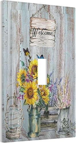 Miniatura 107 de Placa Cubierta de Interruptor de Luz de Palanca Individual con Diseño de Flor Botánica en Tablero de Madera Rústico Estilo Granja - Placa de Pared