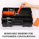 MIXPOWER Ensemble d'organisateurs de boîte à outils de 14 po en 2 pièces, 20 diviseurs amovibles, en plastique durable, excellent pour vis, écrous, petites pièces, 34 compartiments, noir/orange