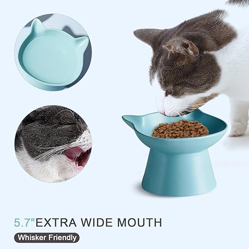 Miniatura 5 de Cuenco elevado de cerámica para gatos, cuenco elevado de agua para gatos de interior con soporte, plato para gatos antivómitos titulado, apto para