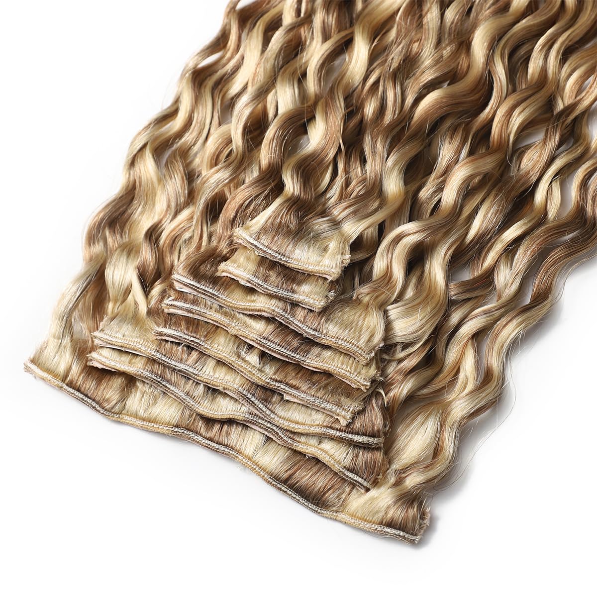Extensiones de clip 9A de pelo natural rizado grande, con mechas balayage marrón y rubio, extensiones de pelo humano Virgin Remy P8/613# 40cm/16pulg