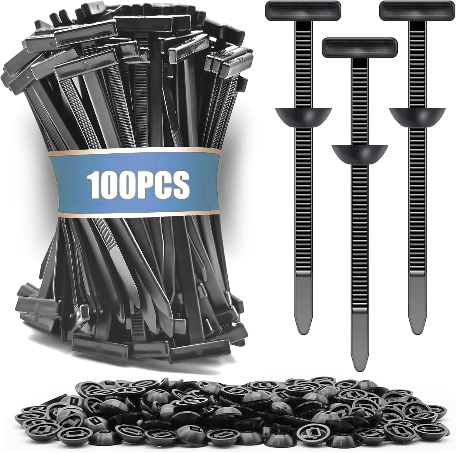 100PCS Auto Zip Tie Buckles, Nylon Universal Cable Tie Buckle - Durable Plastic Fastener Designed for Everyday Car Maintenance and General Household Use