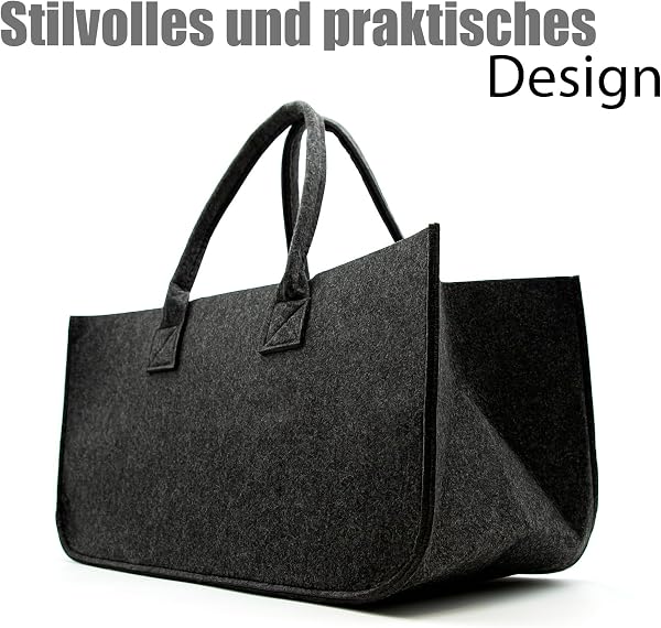 BigDean 2 Stück Filztasche groß in Anthrazit für Kaminholz oder als Shopper verwendbar – Kaminholzkorb im leichten & kompakten Design – faltbarer Holzkorb - 2