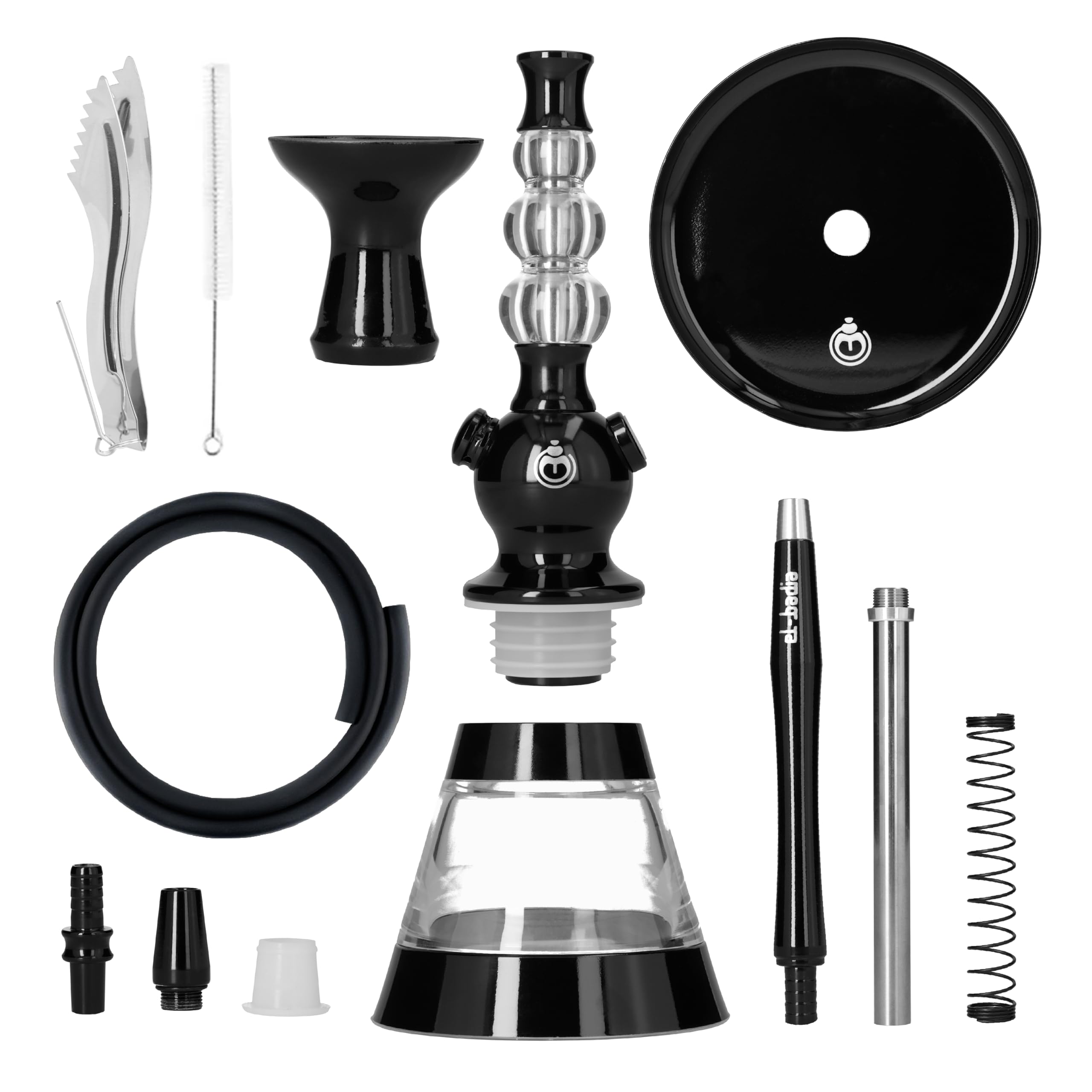 Chicha EL-BADIA® CELESTE – 45 cm – Chicha Légère avec Vase Acrylique, Tuyau Silicone, Manche Métal & Foyer Phunnel – Design Iconique et Couleurs Tendance (Deep Black)