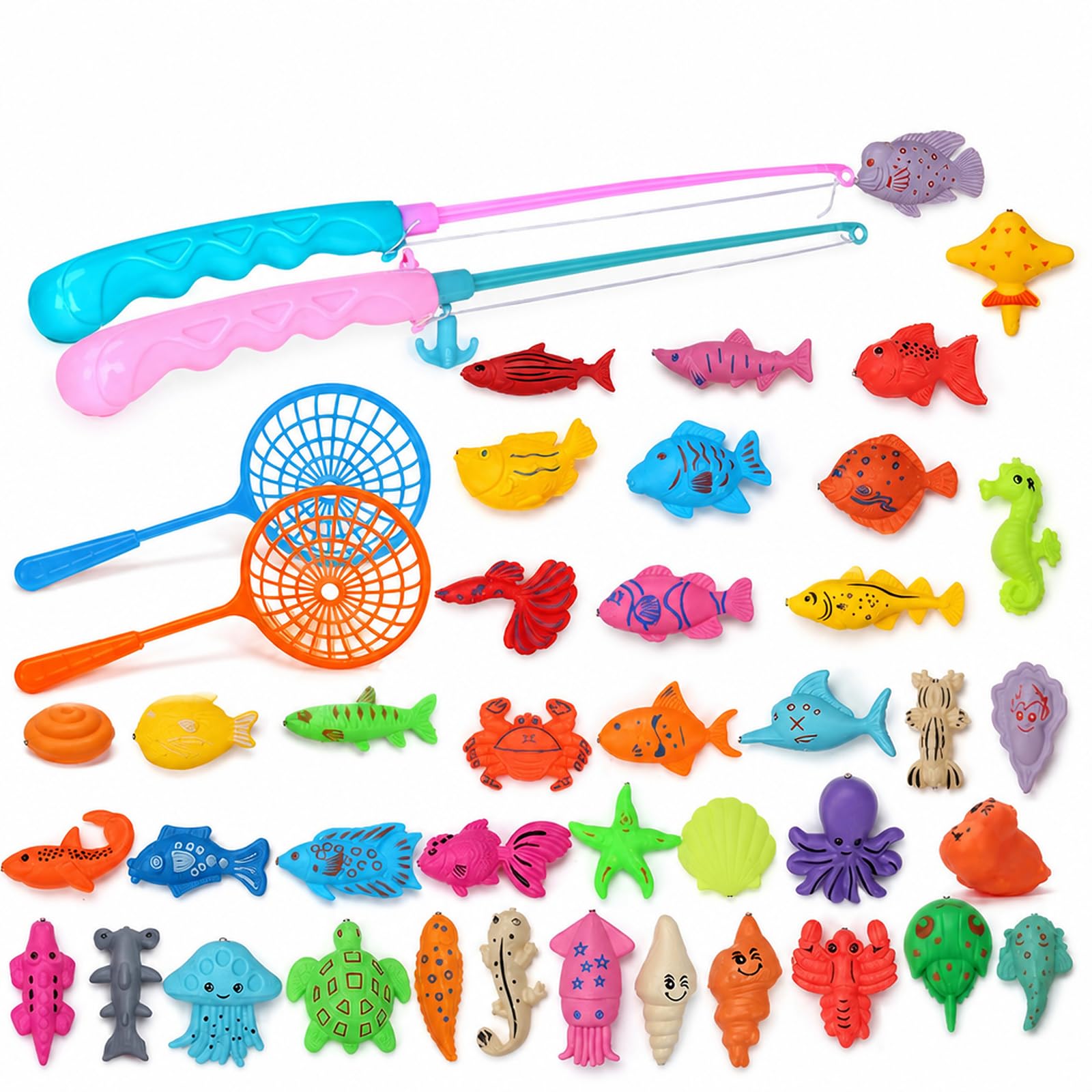 54PCS Fishing Game, Fishing Kit, Fishing Set – 50 Fish, 2 Rods, 2 Nets