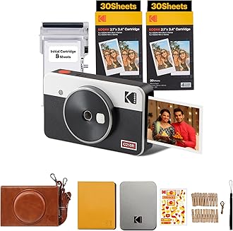 - KODAK Mini Shot 2 Retro 4PASS 2-in-1 Instant Camera and Photo Printer (2.1x3.4 inches) + 68 Sheets Gift Bundle, White