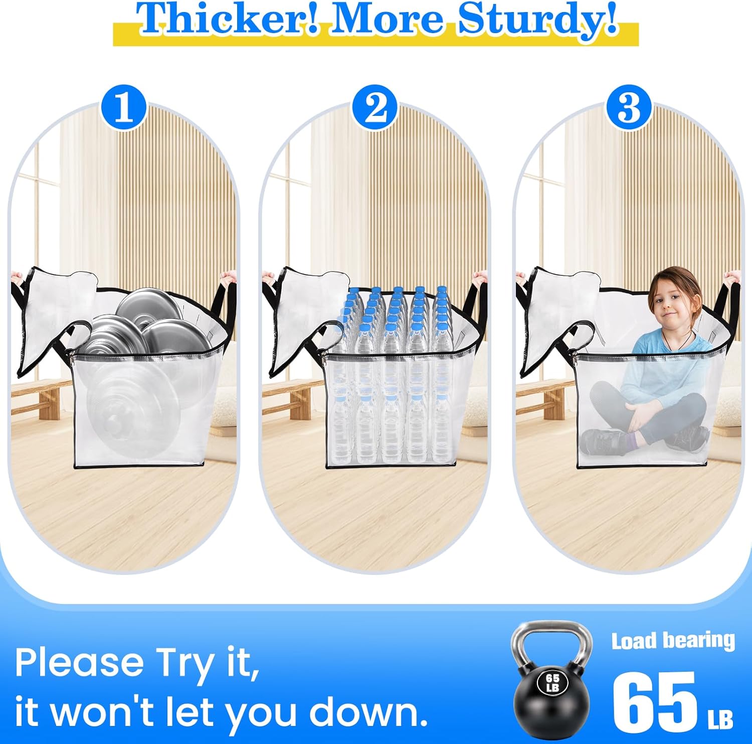 BlissTotes 8-Pack Large Moving Bags with Backpack Straps & Strong Zippers, Heavy-Duty Storage Bags Moving Boxes for Space Saving, Dorms, Transport, 125L-30 Gallons, Clear