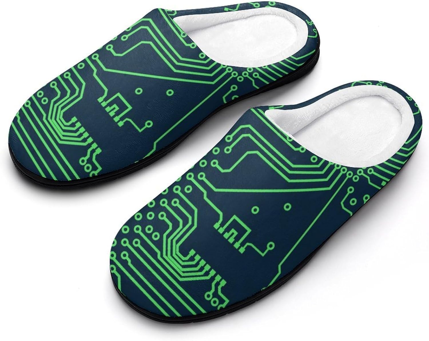 Circuit Board Pattern Women's House Slippers Memory Foam Warm Shoes Spa Rubber Sole Indoor Outdoor