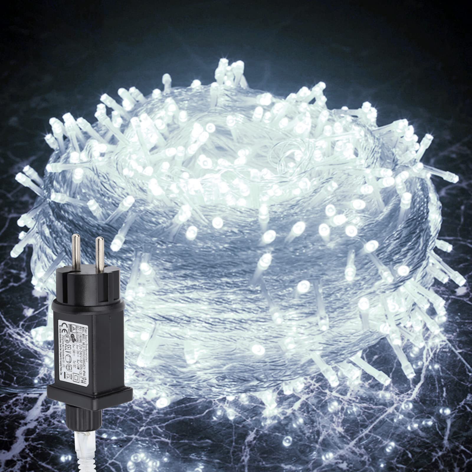 Sonnewelt Catena luminosa a LED, 100 m, 400 LED, luce bianca fredda, impermeabile, alimentata con spina, 8 modalità, funzione di memoria, decorazione per interni ed esterni