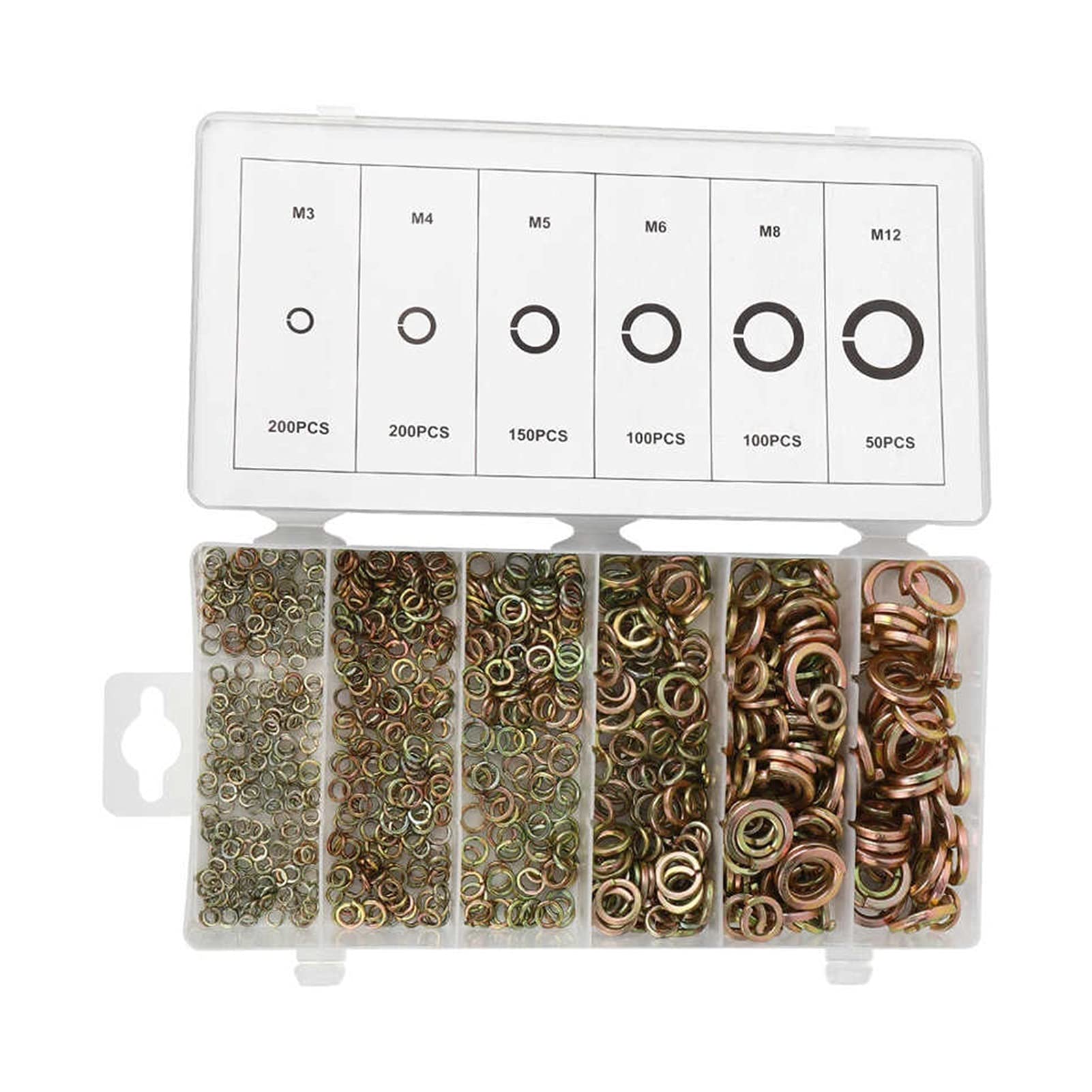 SSIMOO 800 Uds M3/M4/M5/M6/M8/M12 juego de arandelas de resorte de acero fuerte junta elástica arandela de bloqueo combinación surtido Kit con caja de almacenamiento kindly