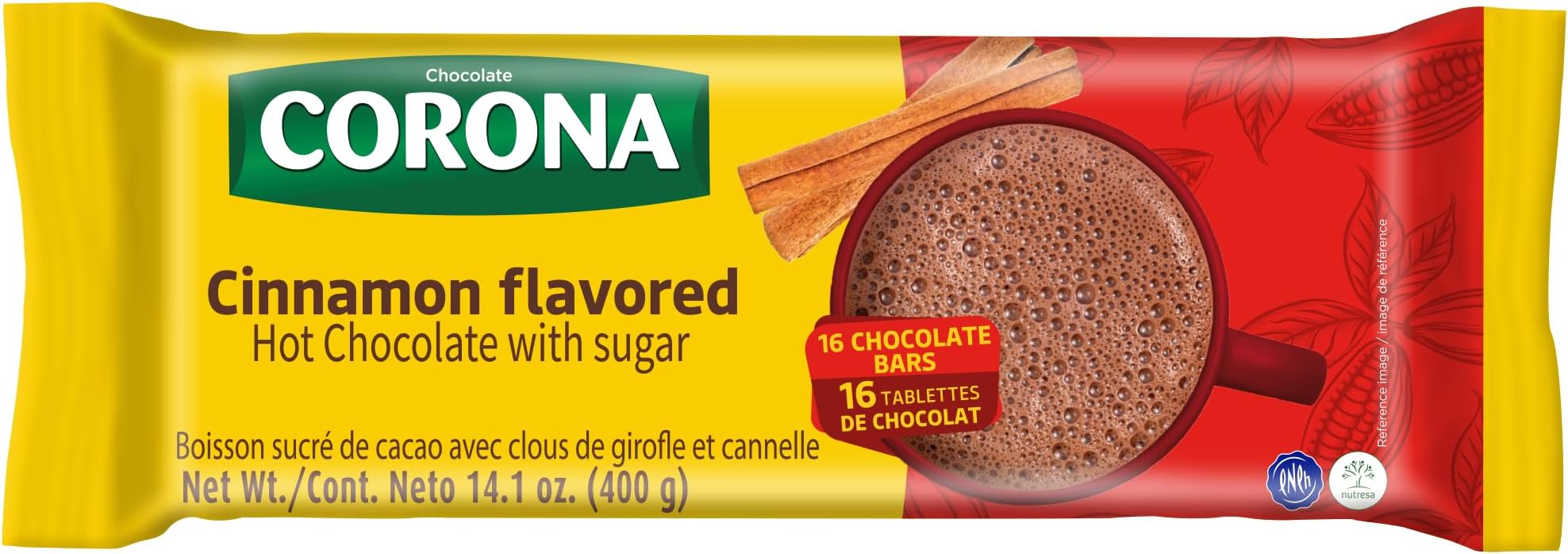 Corona Cloves and Cinnamon Sweet Chocolate Bars, Authentic Hot Chocolate, 16 Chocolate Bars, 14.1 oz