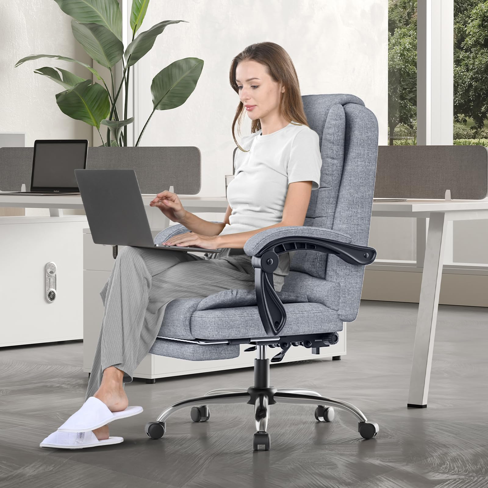 naspaluro Silla de Oficina con Reposapiés, Ergonómica Silla Ejecutiva con Respaldo Alto, Altura Ajustable, Silla Giratoria, Computadora Silla Reclinable, Gris