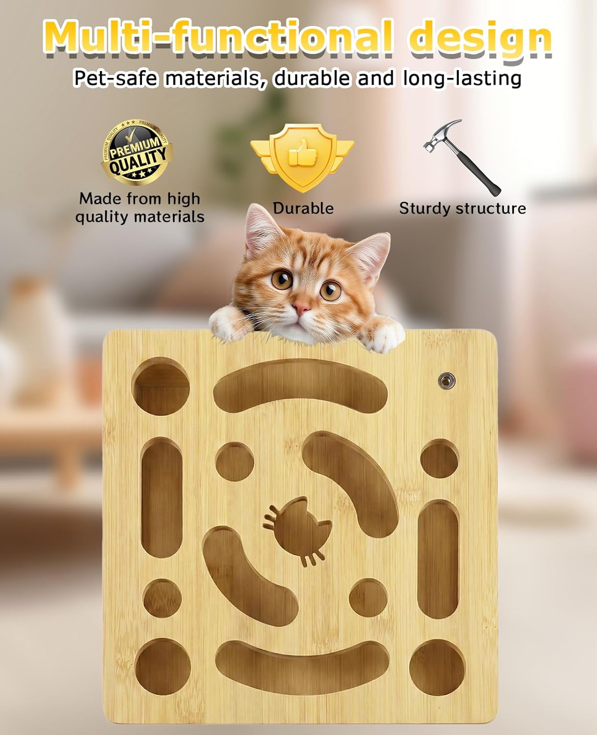 Cat Nail File Scratcher Enrichment Box, Wooden Cat Scratch Puzzle Box, Toy Scratcher with Sandpaper Inside