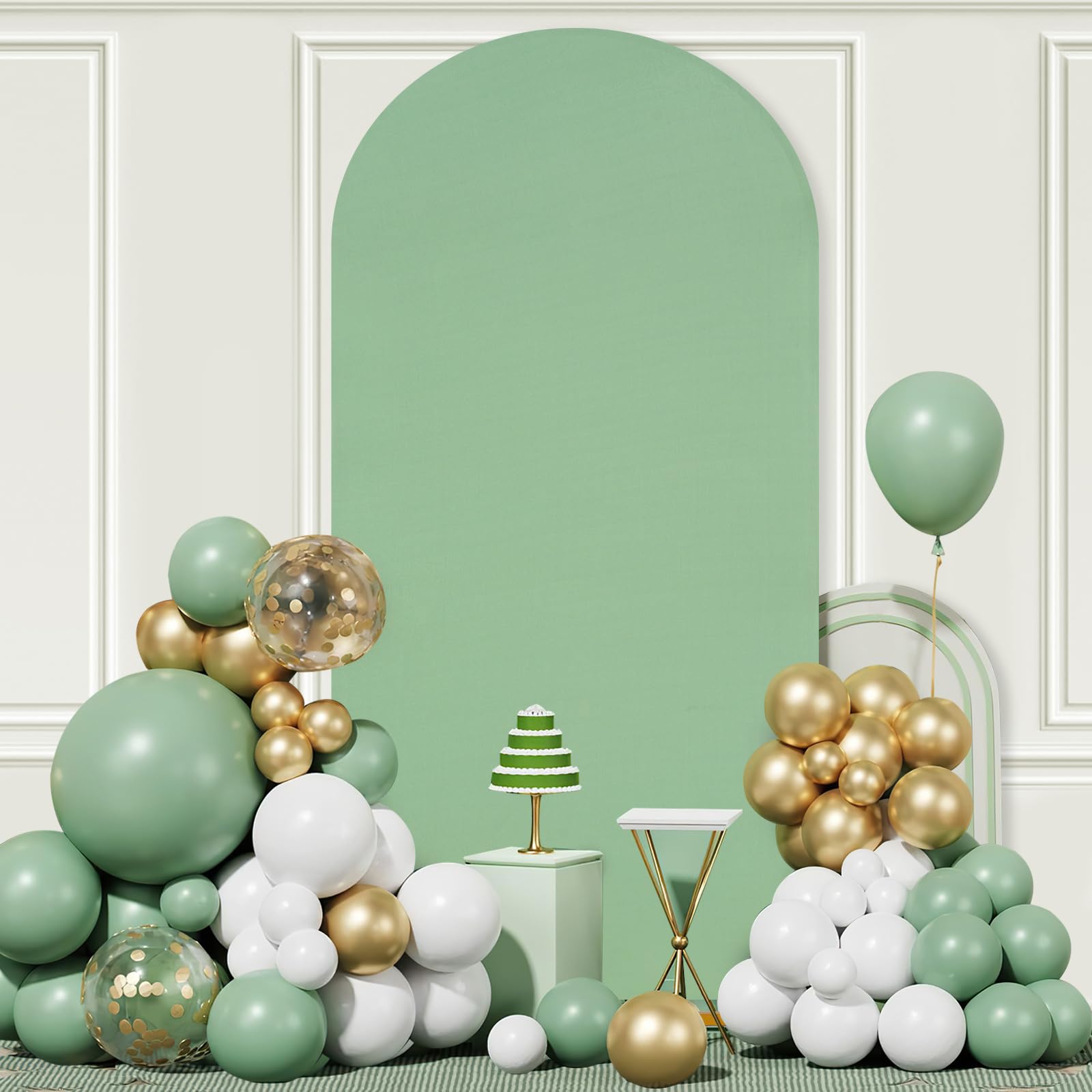 7.2FT Arch Backdrop Cover Sage Green Spandex Fitted Wedding Arch Backdrop | Fitted for Round Top Chiara Arch Cover Stretchy Backdrop for Birthday Birthday Party Balloon Decor