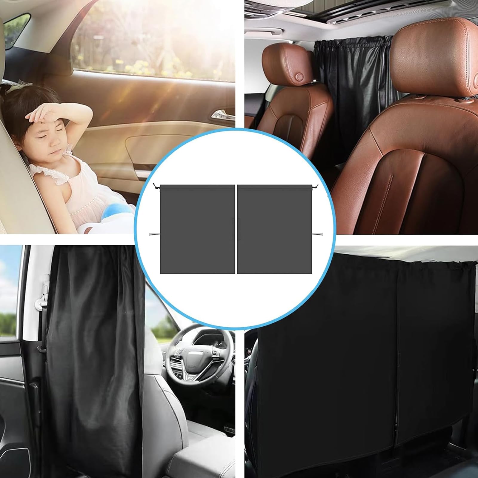 Rideaux De Séparation Voiture - Protection Intimité Et UV - Noir 70x80 Cm - Pour Voyage Et Camping