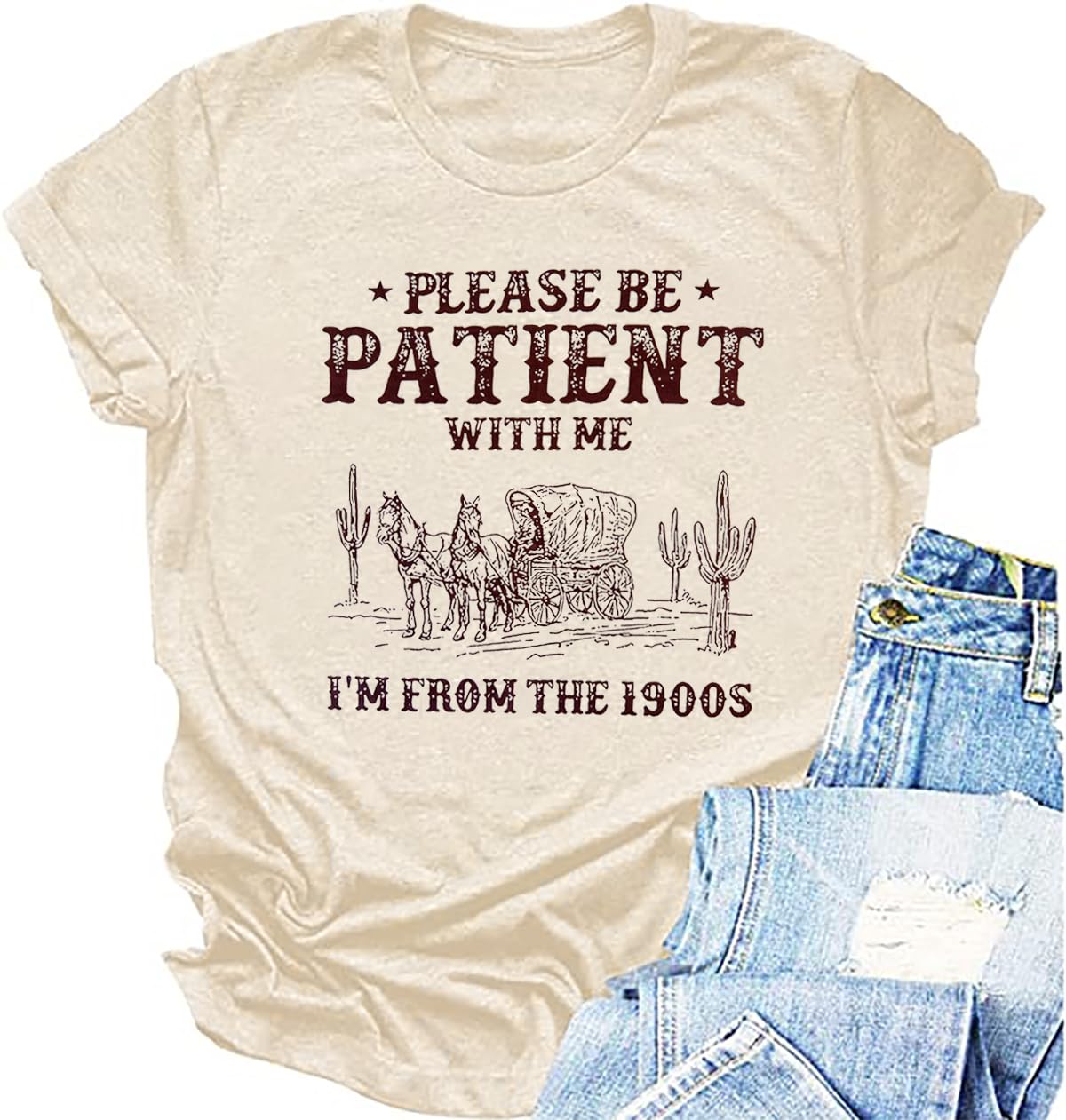 Women Please Be Patient with Me I'm from The 1900s Shirt Funny Vintage 1900s Graphic Tee 90s Country Shirts Top