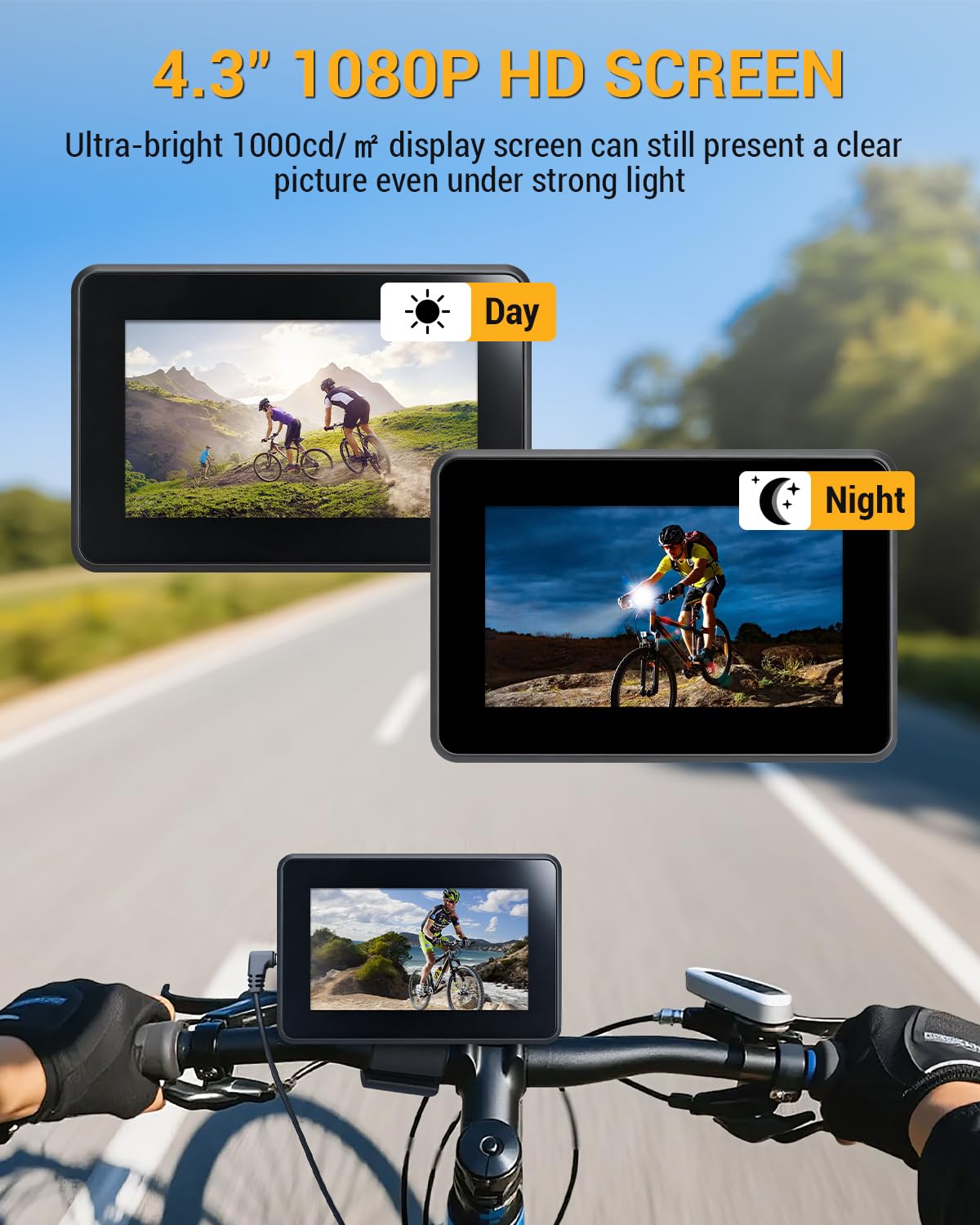 4,3 Pouces 1080P Caméra de Rétroviseur pour Vélo Caméra de Recul
