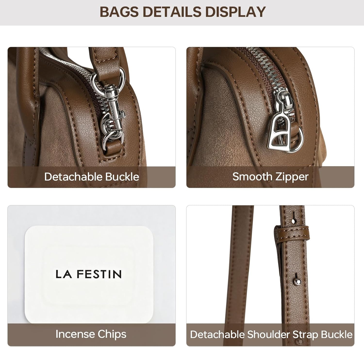 LA FESTIN Small Leather Crossbody Purse Top Handle Bag for Women Mini Tote with Adjustable Strap - Image 4