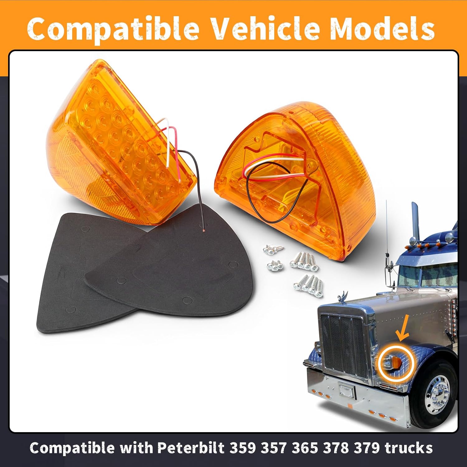 2Pcs 31 LED Headlight Turn Signal Indicators Compatible with Peterbilt 359 357 365 378 379 Trucks, Running Park Lights Amber Lens