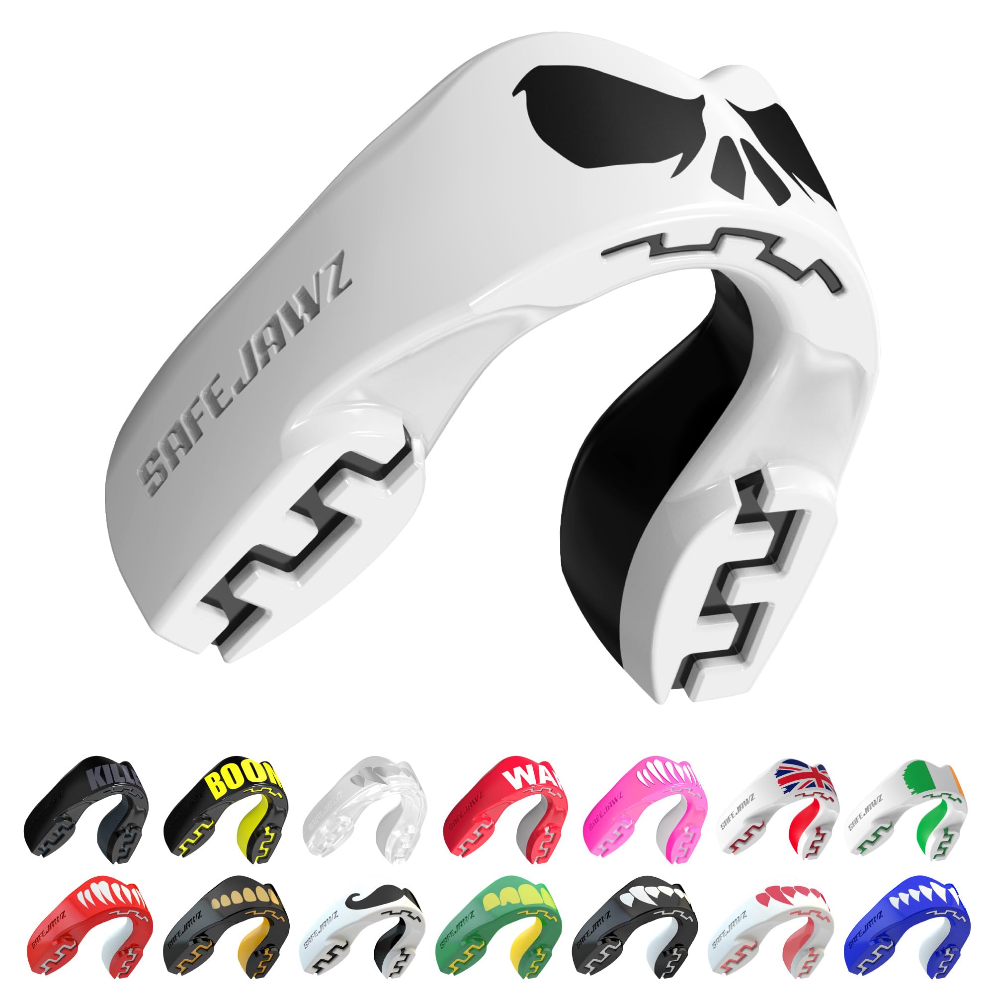 SAFEJAWZ Skull Mouth Guard, Junior Dual Layer Gum Shield with Case