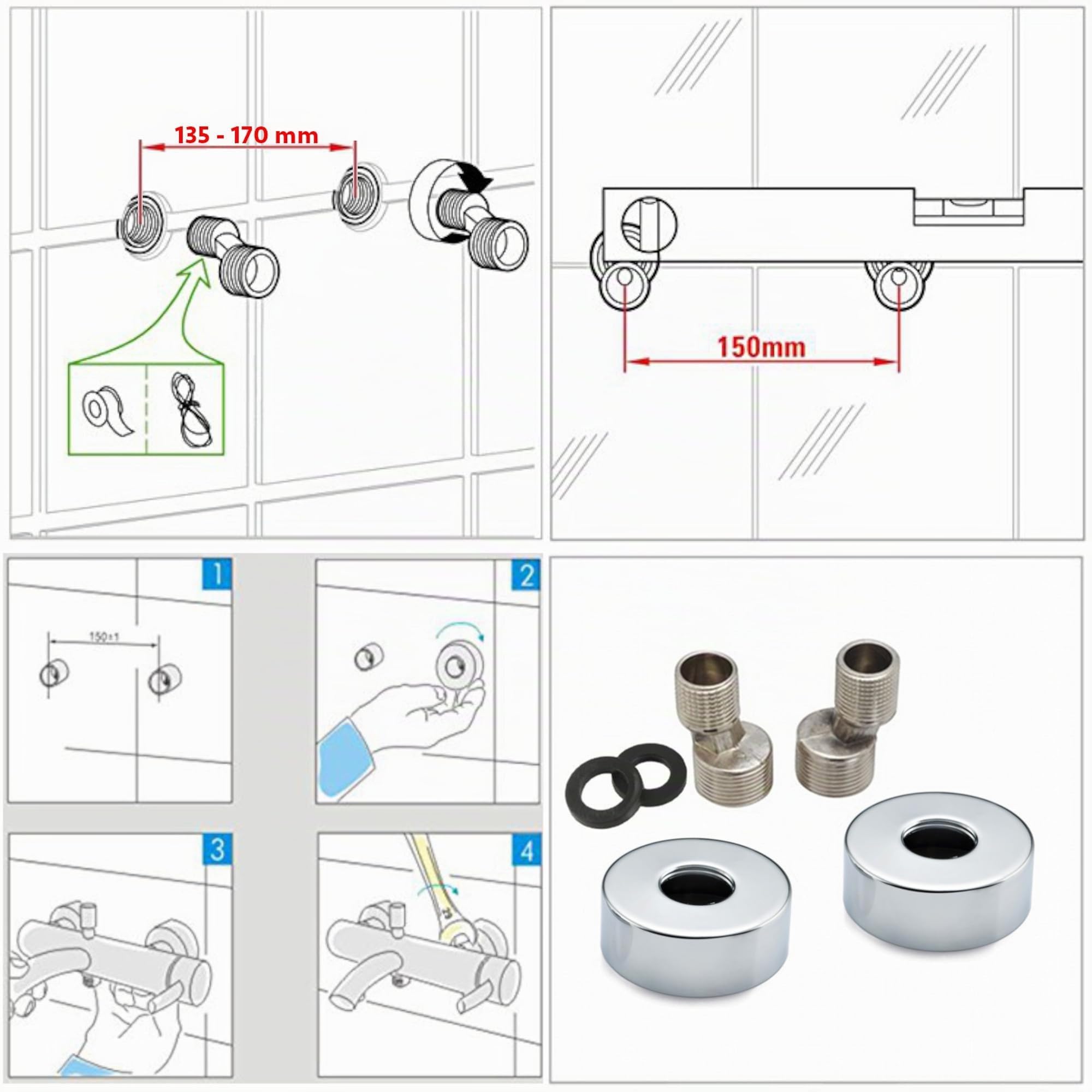 ENKI, Dune, T33, chrom�, mitigeur de douche thermostatique avec deux sorties, laiton massif, dispositif anti-br�lure, contr�le de la temp�rature, design contemporain, garantie 10 ans