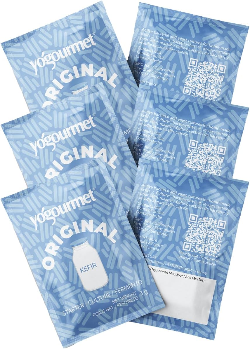 - Yogourmet Kefir Starter (6 Sachets = 6 Quarts of Kefir) - Make Kefir at Home - Starter Culture - All Natural, Gluten Free, Kosher, Halal - 3 g Sachets