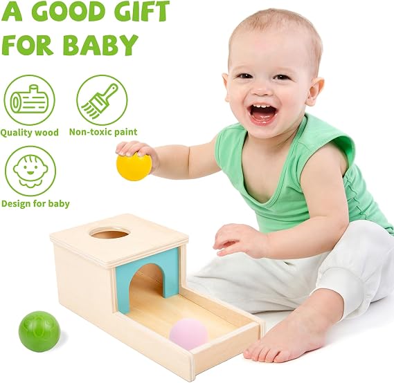 Adena Montessori Object Permanence Box with Tray Three Balls Montessori Toys for 6-12 Months Baby 1 Year Old Infant Toddler Small Box - for Boy