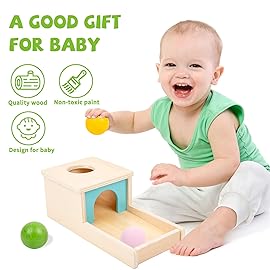 Adena Montessori Wooden Toy for 6-12 Month Baby 3 Balls with Tray, Object Permanence Box Colorful Learning Education Toy for Toddler Kid 1-2 Year Old, Preschool Developmental Girl and Boy Gift