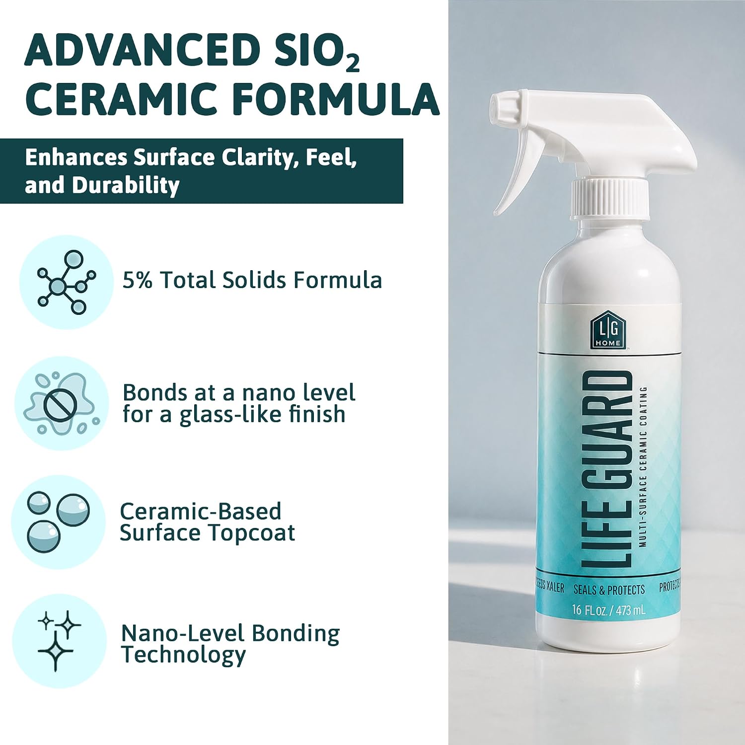 LifeGuard Home Ceramic Coating Spray – Hydrophobic Ceramic Coating for Kitchen & Bath – Repels Water, Fingerprints, Dirt & Grime – Protects Stainless Steel, Glass, Sinks & Countertops – Made in USA