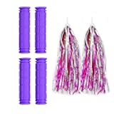 PLATT Kids Bicycle Handle Bar Grips 2 Pairs Colorful Rubber Mushroom Grips with Ribbons Streamers for Balance Bikes, Scooters, and Childrens BMX Bicycle Handlebars