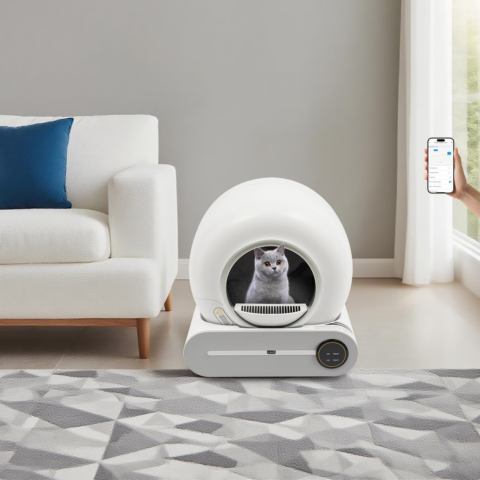 Selbstreinigende Katzentoilette, 65L Katzenklo Selbstreinigend 12V 18W Elektrisches Katzenklo, Touchscreen und APP-Steuerung, ideal für Mehrkatzenhaushalte & Reisen