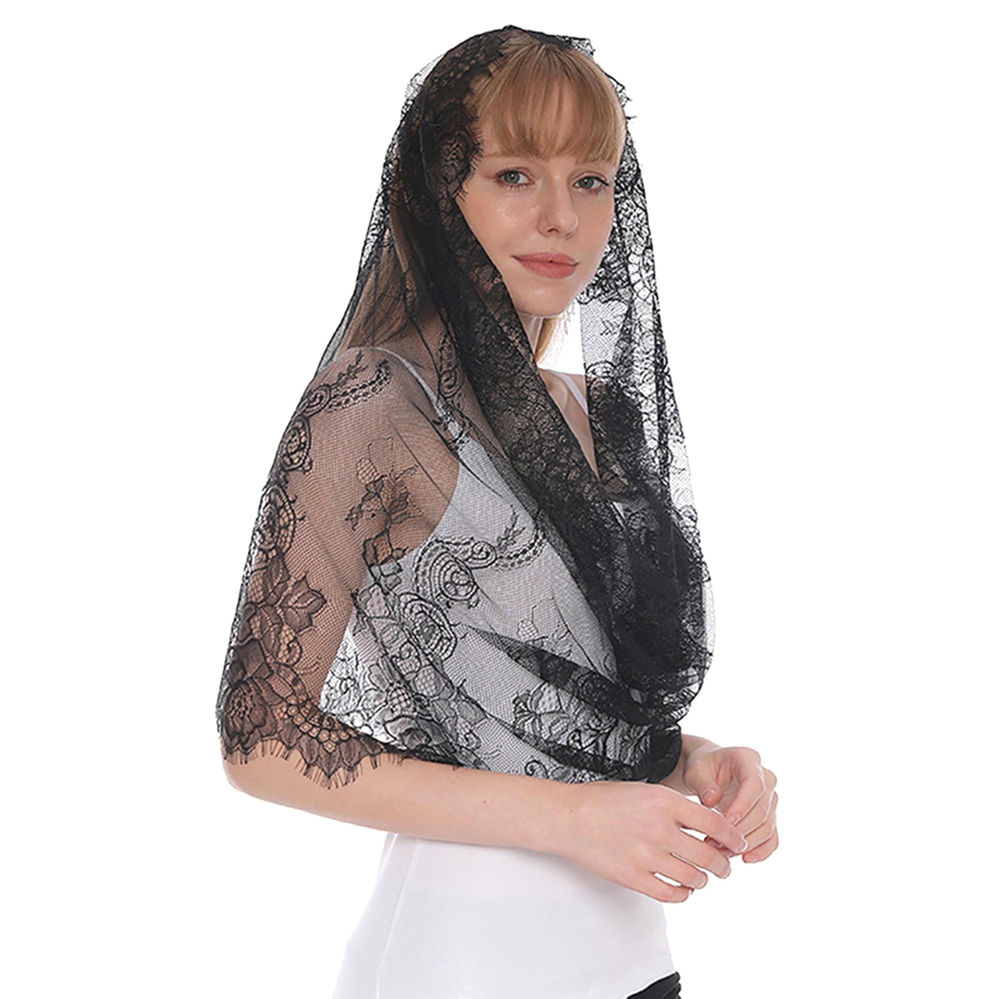 Velo di Pizzo Sposa Chiesa Mantilla sciarpa copricapo foulard pizzo con Nappa Velo Cattolica Sciarpe Scialle di Pizzo Per le Messe nuziali Scialle Frangia