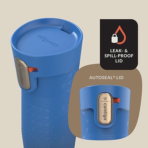Miniatura 51 de Contigo Autoseal West Loop - Taza de viaje de acero inoxidable con aislamiento de vacío (16 oz, acero inoxidable/azul Mónaco, 2 unidades)