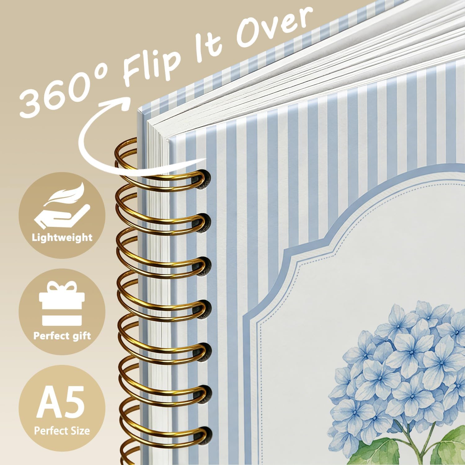 Blue Hydrangea Floral Notebook Journal for Women Girls image 3