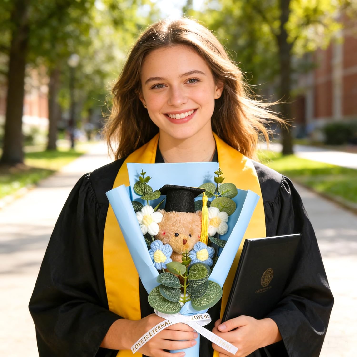 Graduation Gift for Her 2026,Unique Grad Gift Set with Doctor Bear Bouquet, 16oz Glass Cup, Makeup Bag, Candle, Keychain & Card,College High School Graduation Gifts for Women
