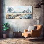 Mur Art Nature Scène Rustique Mur Décor Agritourisme Barn Toile Peinture Wildflower Floral Mur Art pour Chambre Salon Salle à manger Maison Bureau Décor 20"x40"(50CMx100CM)(50CMx100CM) avec cadred