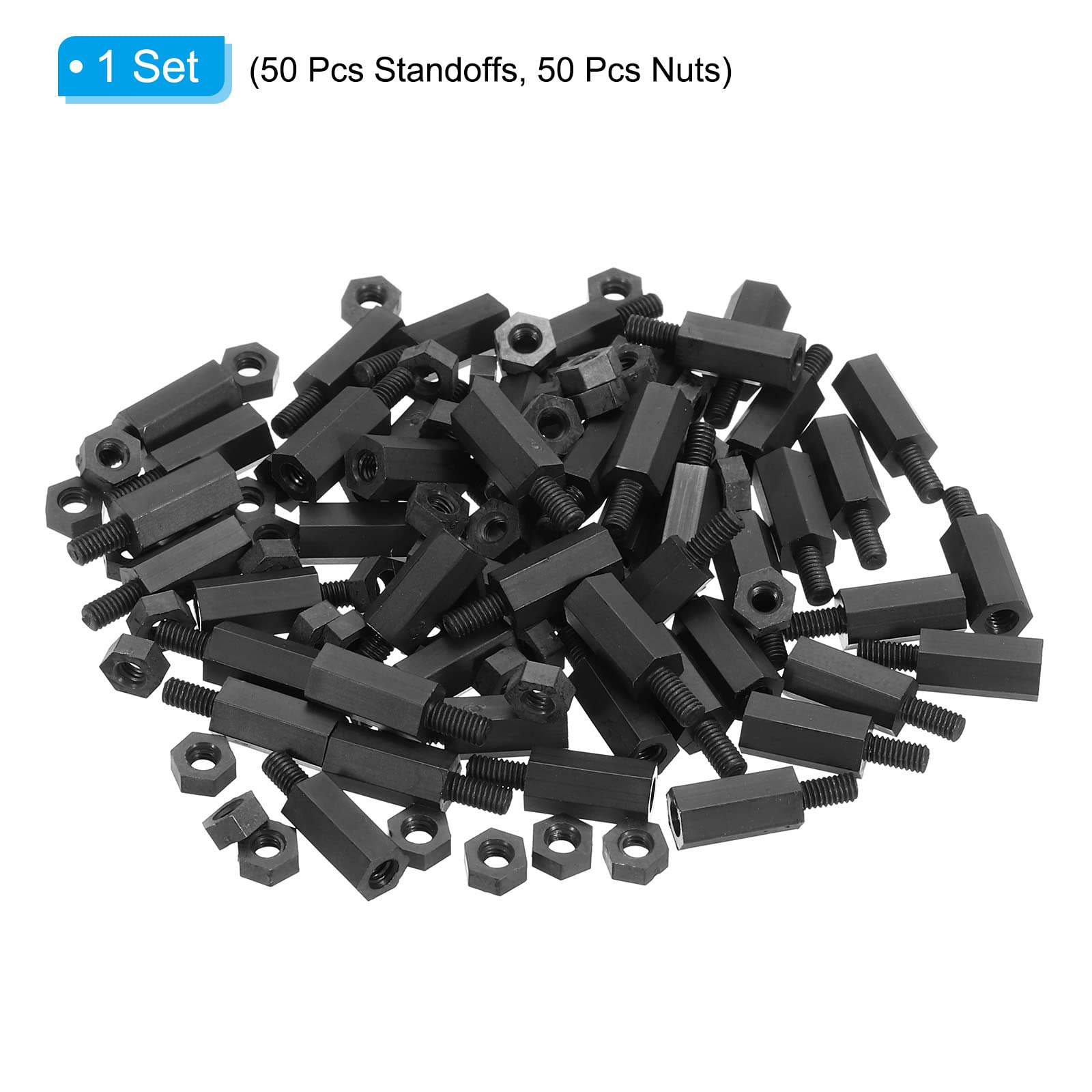 PATIKIL 50 Pares Separadores Hexagonales Nylon M2.5 (6+5mm) – Tornillos PCB Hembra-Macho + Tuercas