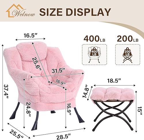Miniatura 92 de Welnow Silla Lazy con otomana, moderna silla de descanso con reposabrazos y un bolsillo lateral, sillón para sofá de ocio, sillón de lectura