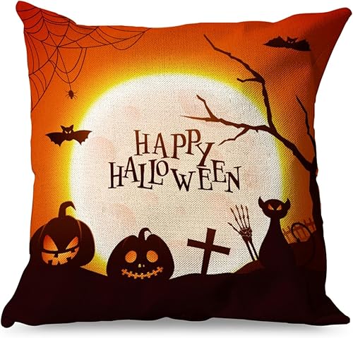 Miniatura 1 de Fundas de almohada de Halloween de 18 x 18 pulgadas, decoración de Halloween, fundas de almohada de calabaza de Halloween y gato negro, fundas de