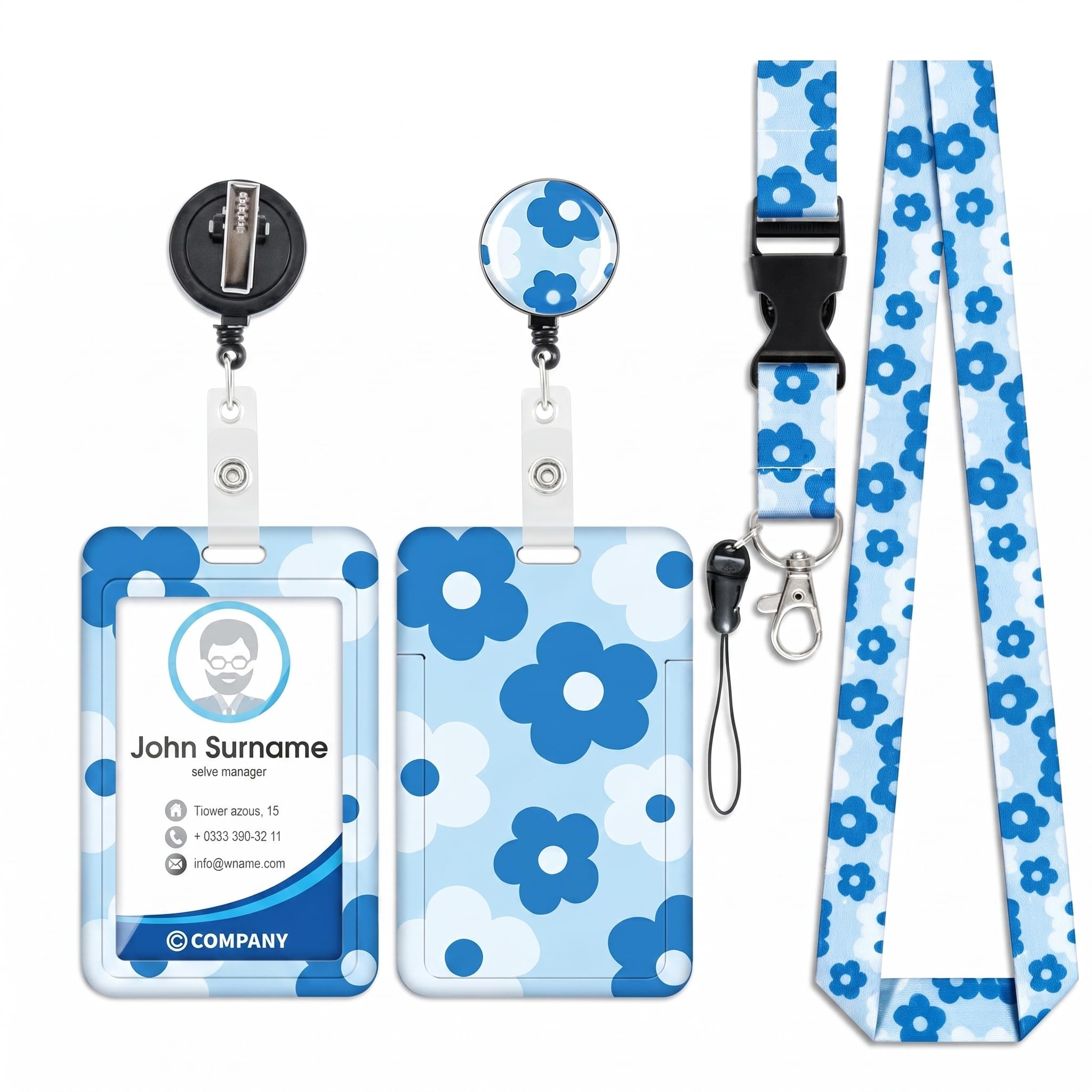 Cute Floral Pattern Lanyard with Retractable Badge Holder Detachable Neck Strap for ID Card Keys USB Lightweight Multifunctional Organizer Stylish Accessory for Students Teachers Nurses Office Workers