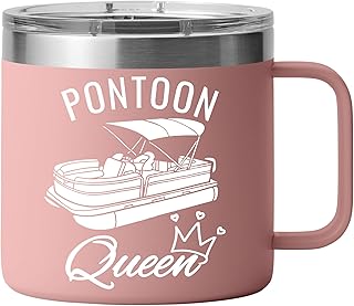 Pontoon Queen Tumbler for Women – Lake Life Coffee Travel Mug, Double Wall Insulated Tumbler, Vintage Pontoon Boat Gifts for Women, Fun Boating or Summer Lake Gifts