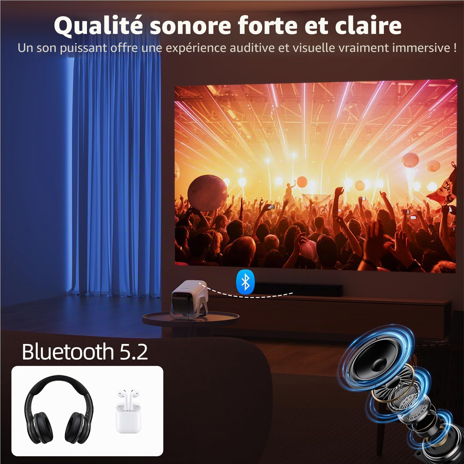 Bettdow pour Netflix Certifié Videoprojecteur 4K, 1080P Portable Mini Projecteur avec Android 13 & BT 5.2, Autofocus/Correction Trapézoïdale, Courte Focale Projecteur HDR 10+ pour Home Cinéma, Noir