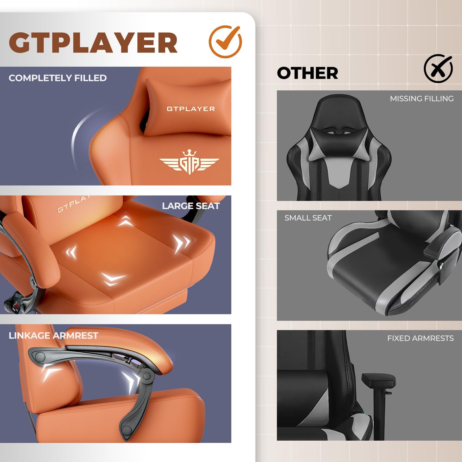 GTPLAYER Sedia da gioco, traspirante, sedia da ufficio, ergonomica, in tessuto di alta qualità, ergonomica, schienale regolabile a 160°, poggiapiedi estraibile,carico 180 kg,arancione