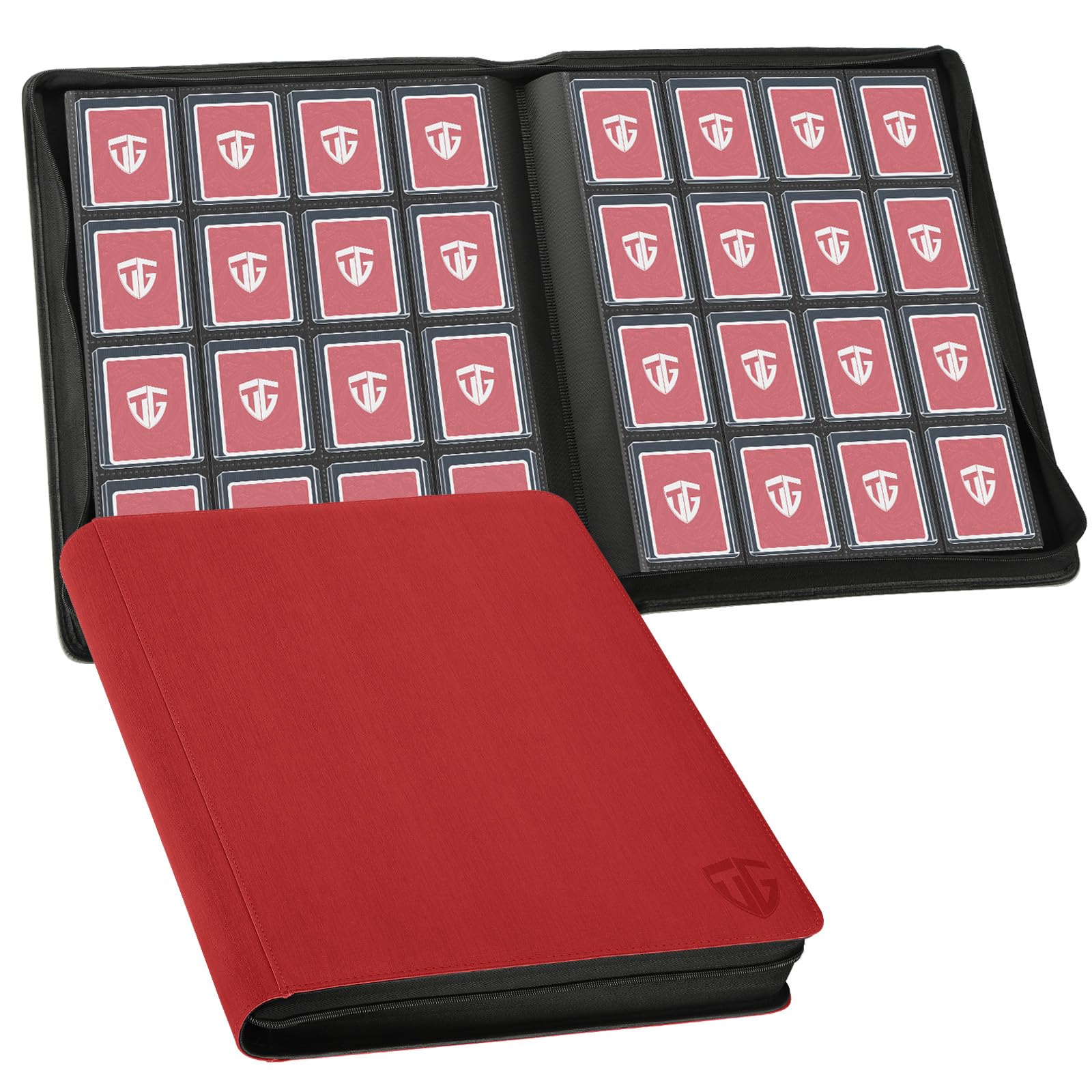 Photo 1 of 16 Pocket Toploader Binder,Holds 640 3”x4” Toploader Hard Cases,Sleeves Card Collection Binder,20 Double Sided Pages,Compatible with Trading & Sports Holder(Red)
