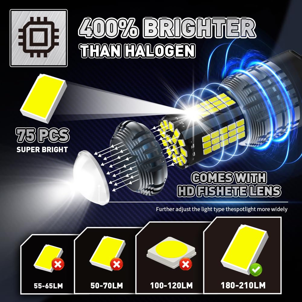 7440 7443 LED Lampadine, Aggiornamento T20 LED Bianco CANBUS Senza Errori Anti Hyper Flash 7444 T20 W21W W21/5W LED Lampadina con Proiettore Sostituzione per Luce Freno Luce di Retromarcia