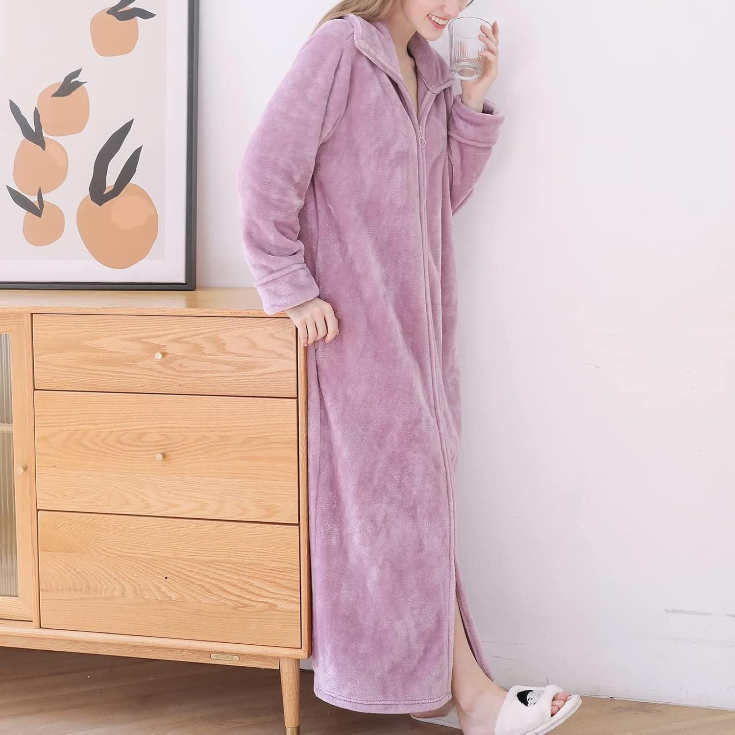 Women's Fleece Robe Plush Long Zip Front Bathrobe Australia Ubuy