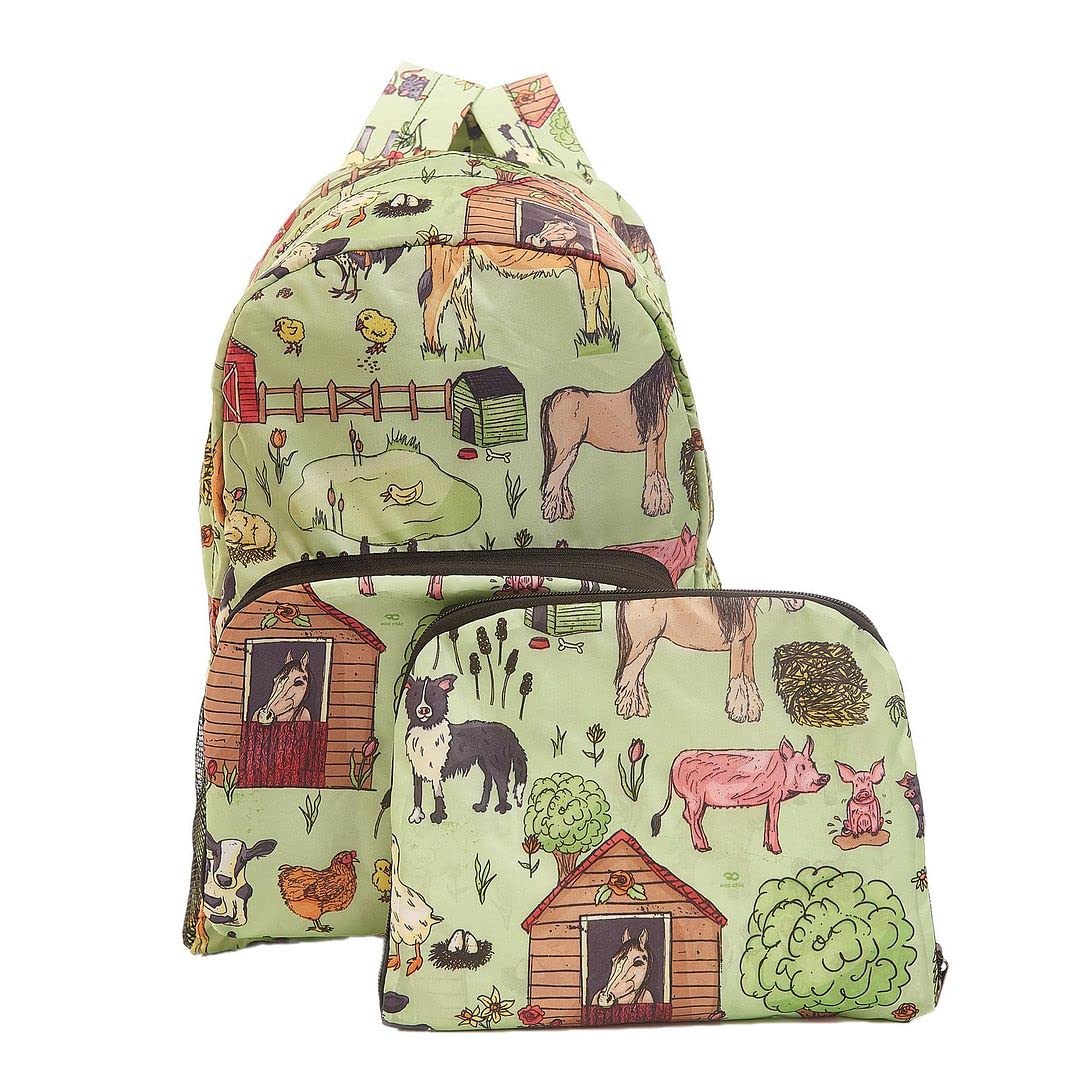 ECO CHIC Lightweight Foldable Backpack | Durable Water Resistant Rucksack | Daypack for Walking Hiking Camping Travelling | Made from Recycled Plastic Bottles (Farmland Green)