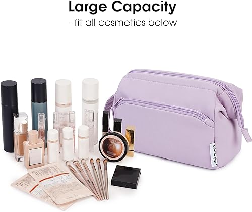Miniatura 3 de Narwey Bolsa de maquillaje para mujer, bolsa de maquillaje de gran apertura, bolsa de cosméticos de viaje, bolsa organizadora de artículos de