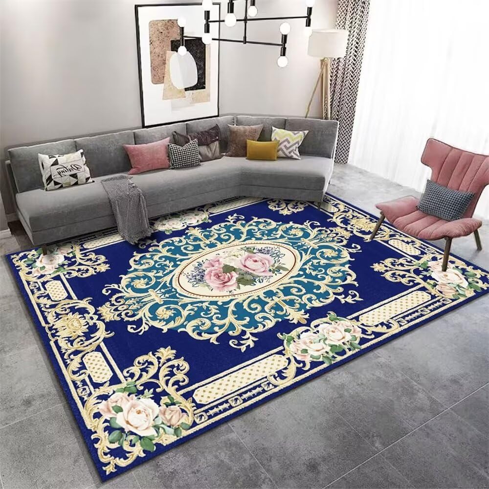 Tapis chambre adulte bleu vintage 200x300 grand tapis de lit lavable et doux