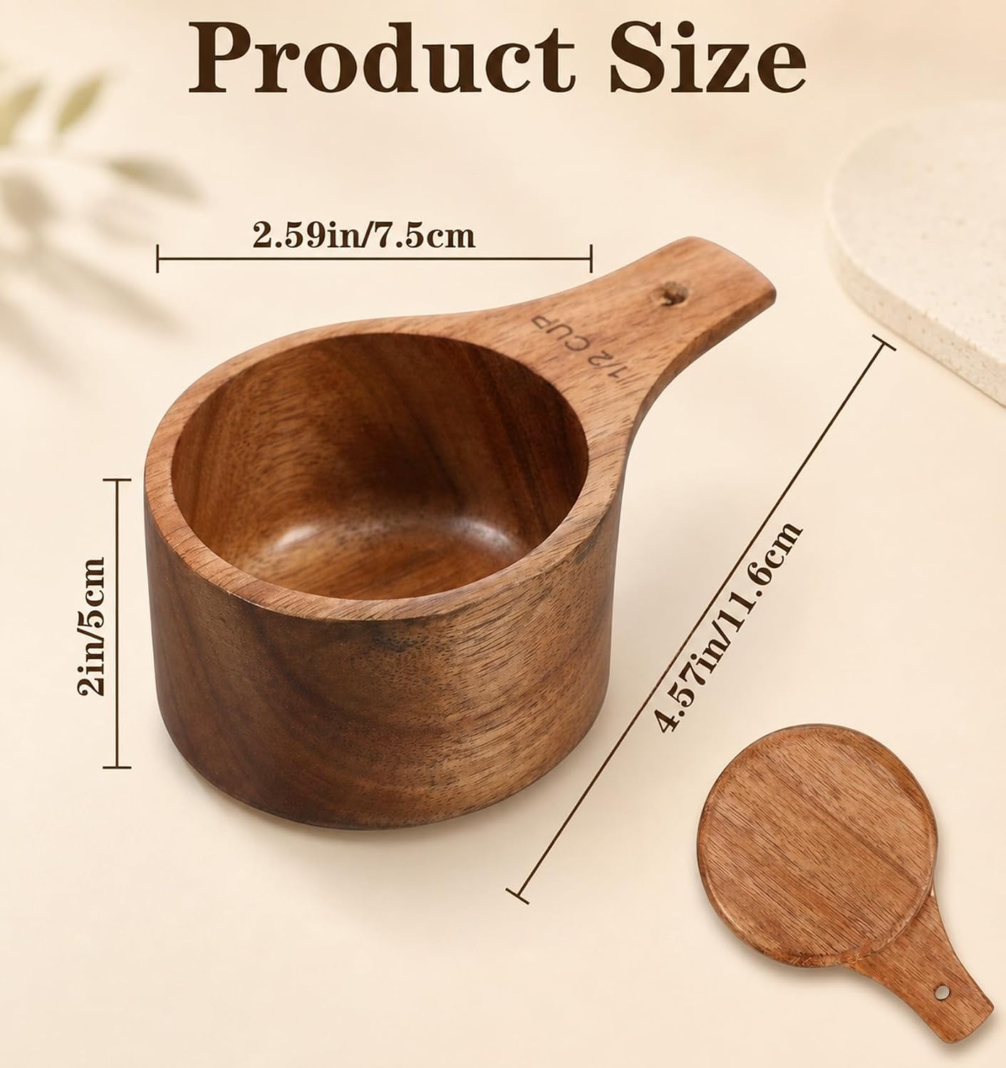 Wooden Measuring Cups, Acacia Wooden 1/2 Cup Scoop for Baking & Coffee
