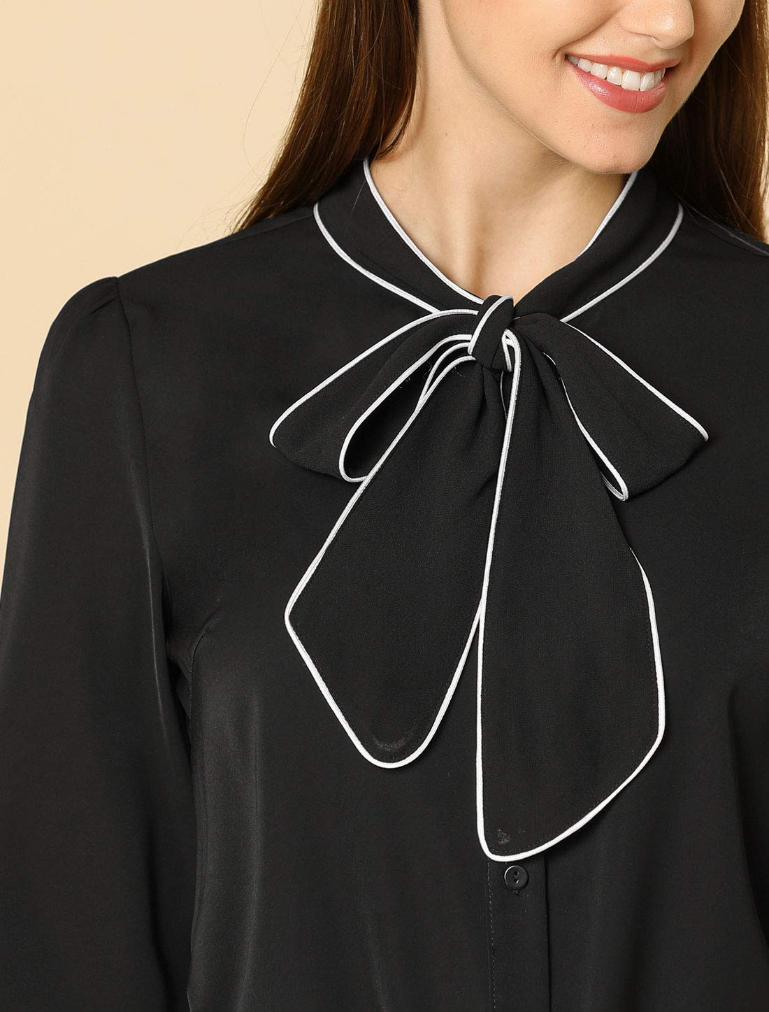 Allegra K - Camisa con Botones de Manga Larga y Cuello en Contraste para Mujer